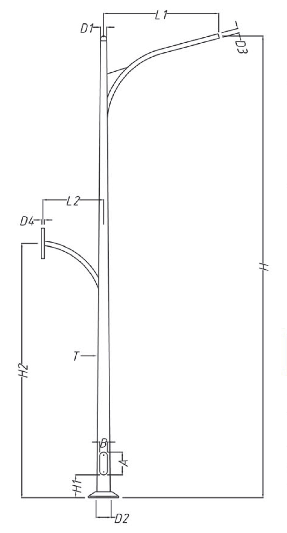 curved double arm light pole