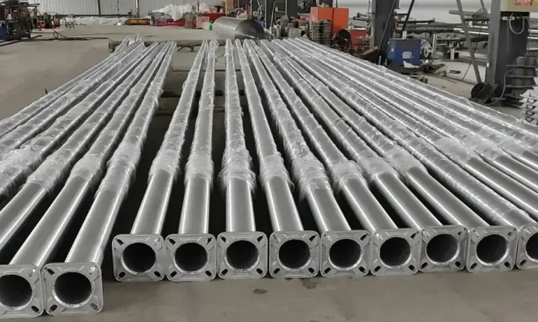 Aluminum light pole shafts prepared for manufacturing