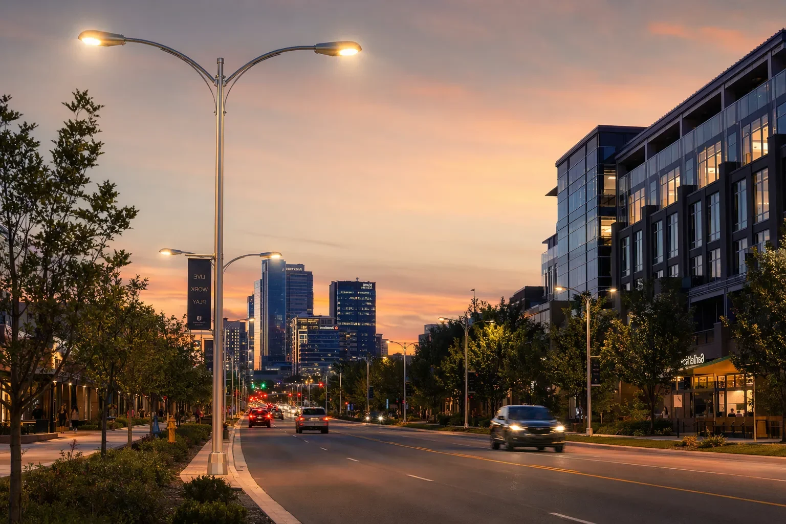 aluminum double light pole Urban Street Lighting