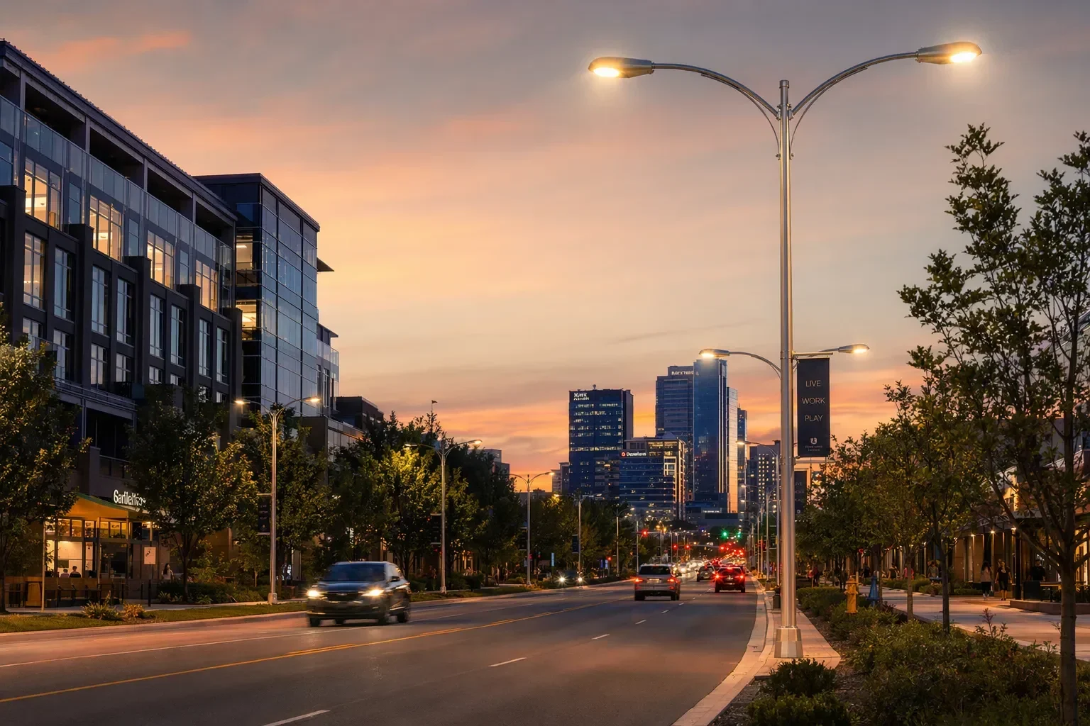 aluminum double light pole Urban Street Lighting