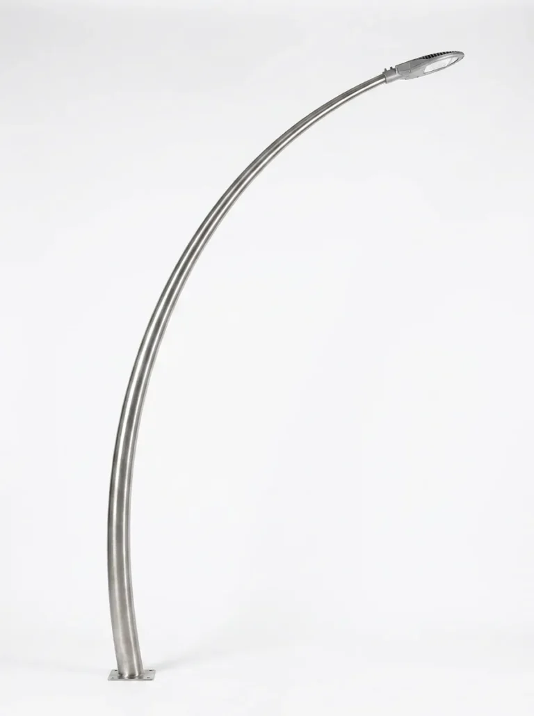 Stainless steel curved light pole product on white background