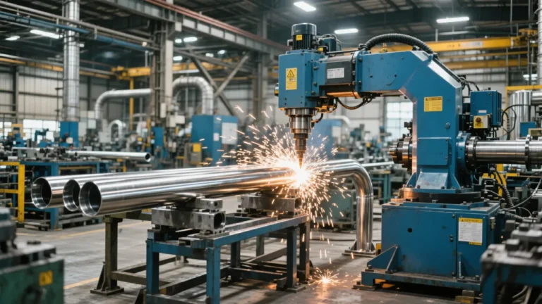 Stainless steel single arm light pole in production facility