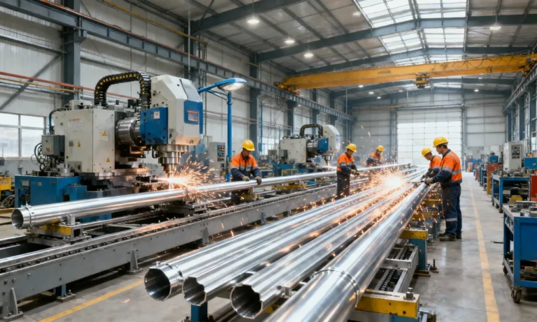 Aluminum curved arms light pole manufacturing at Yaolong factory