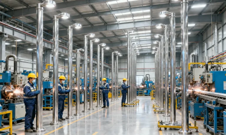 Stainless steel high and low arm light pole manufacturing