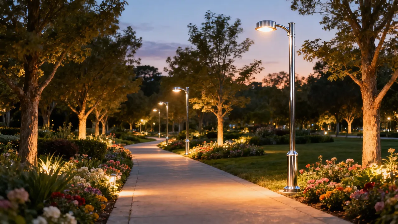 stainless steel single arm light pole - park