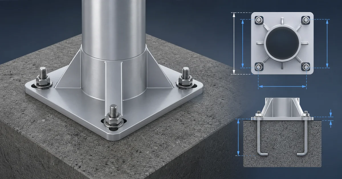 Aluminum light pole anchor bolt pattern and base plate illustration