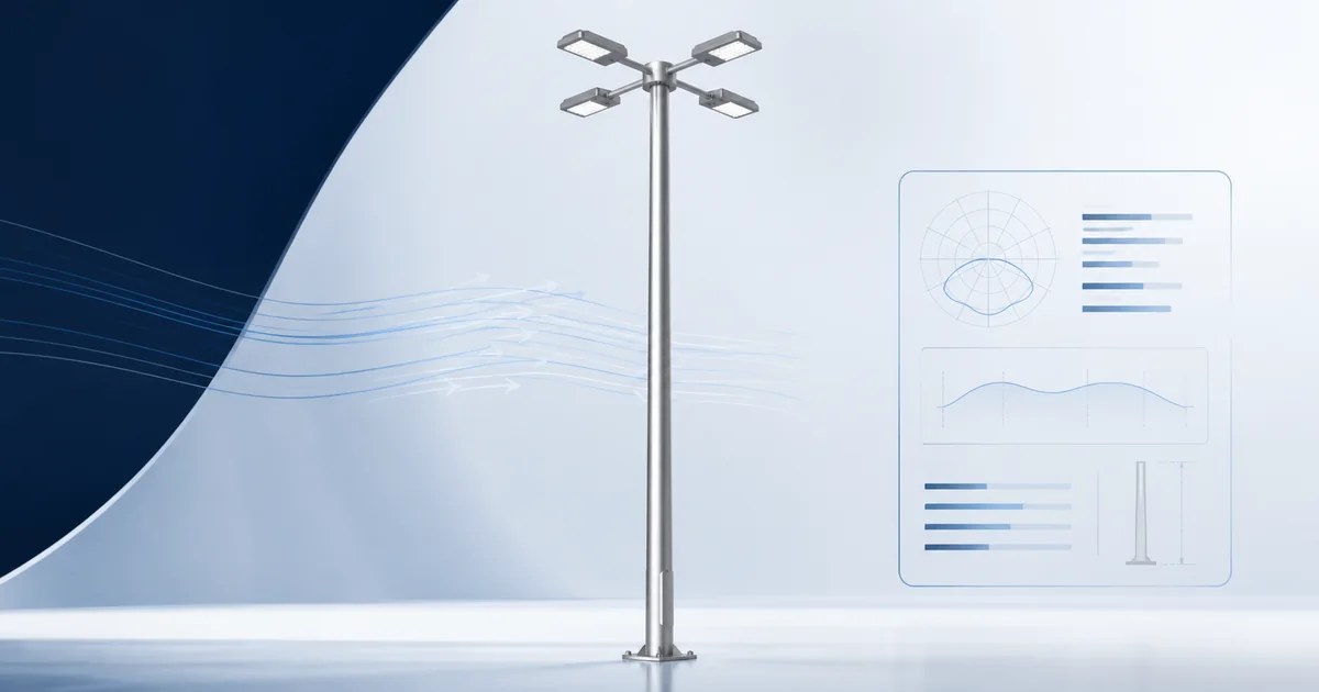 Aluminum light pole engineering illustration for EPA rating selection